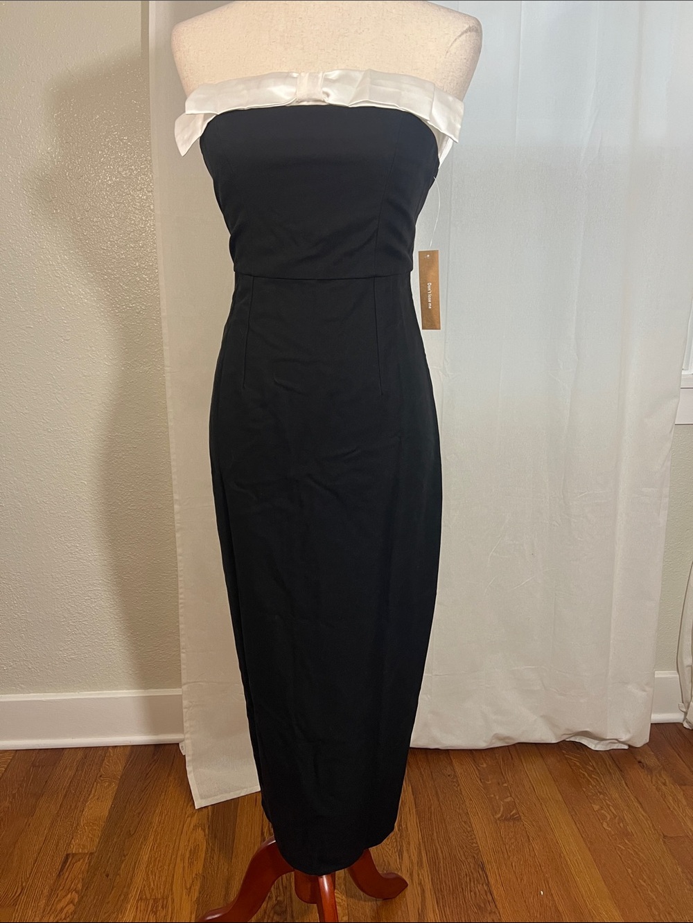 O.p.t. Strapless Black Midi Dress with White Trim and Back Slit. Size 0. NWT
